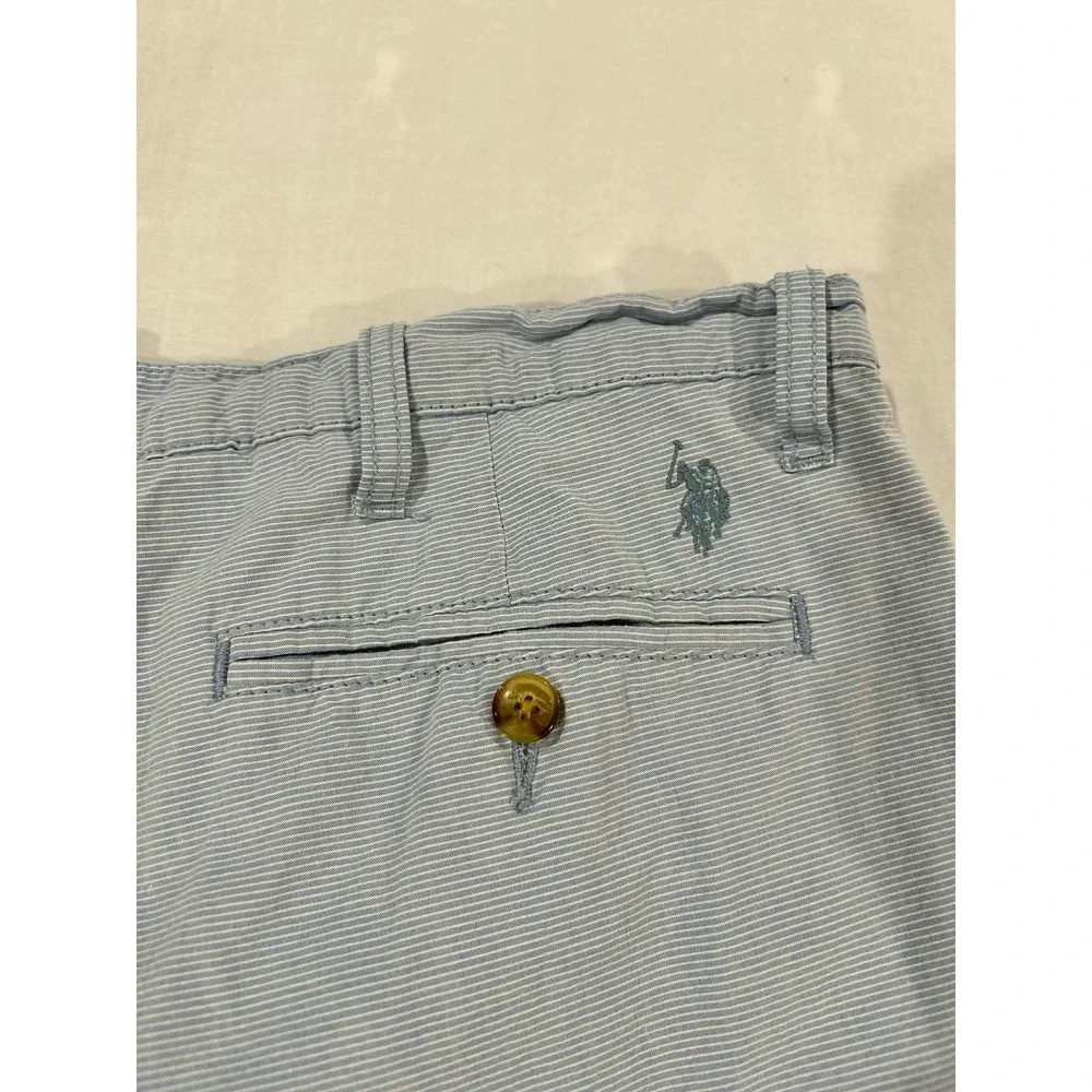 US Polo Assn Mens‎ Blue White Striped Chino Shorts Size 38 Flat Front Casual
